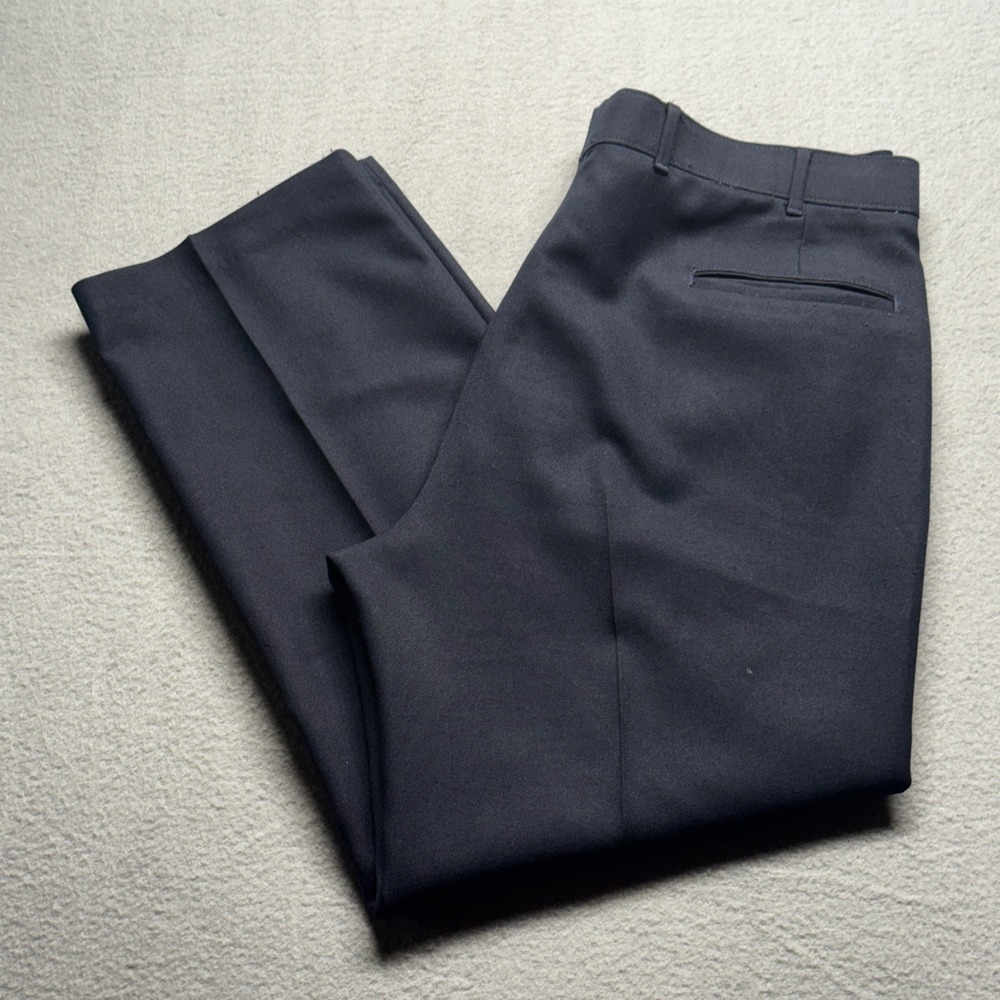 Levis Action Slacks Mens 38x29 Navy Blue Vintage Polyester Dress Pants Trousers